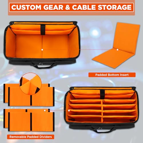 Large DJ Cable File Bag, Heavy Duty Gig Bag 17" Laptop Sleeve with Padded Dividers for Musicians, Professional Gear Cords, Microphone, Travel
