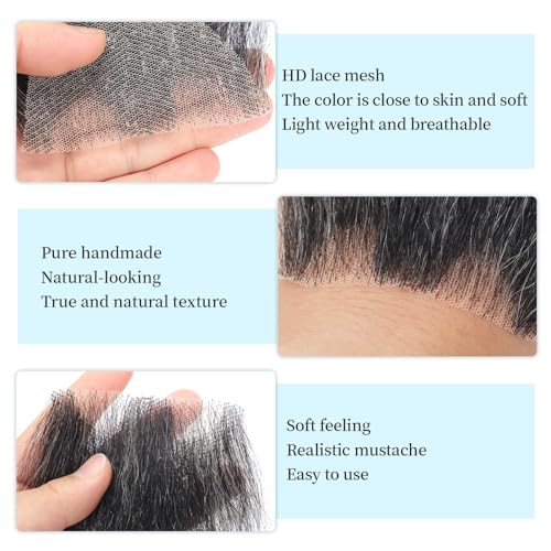 Parceria Fake Mustache Realistic Beard, Human Hair Full Hand Tied Lace Invisible Facial Hair, Natural Looking Fake Beard Goatee for Men's Cosplay, Halloween Costumes (LT White Mix Grey Beard) - color: LT White Mix Grey Beard
