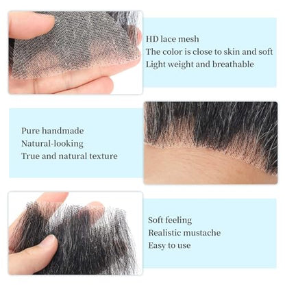 Parceria Fake Mustache Realistic Beard, Human Hair Full Hand Tied Lace Invisible Facial Hair, Natural Looking Fake Beard Goatee for Men's Cosplay, Halloween Costumes (LT White Mix Grey Beard) - color: LT White Mix Grey Beard