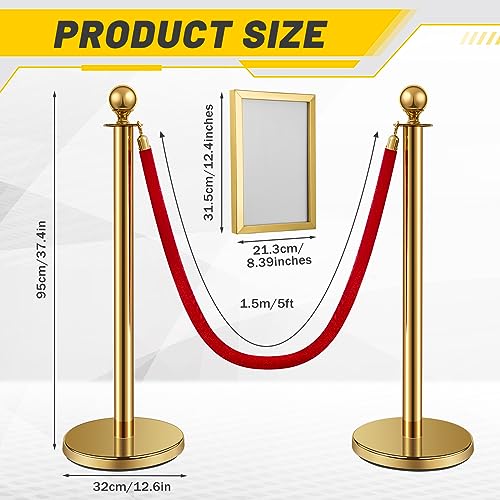 Velvet Ropes and Posts, 4 Stainless Steel Stanchions, Sign Holder, Gold | 2x5 ft Velvet Ropes, Fillable Bases, Sign Holder, Crowd Control Barriers for Red Carpet Events, Hotel, Theater, Weddings - color: Gold