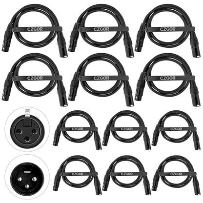 DMX Cable 3.2 ft, 12 Pack Flexible 3 Pin Signal XLR Male Female Wire - color: 3.2FT DMX Cable 12 Pack