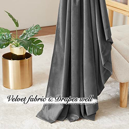Pony Dance Dim Gray Velvet Blackout Curtains - Rod Pocket Back Tab Thick Plush Heavy Thermal Insulated Drapes for Living Room/Bedroom, 52Wx 84L, 2 Panels - color: Dim Gray, size: 52"W x 84"L (Pack of 2)
