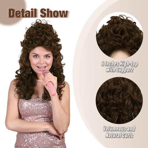 Long Curly Fluffy Cosplay Wig for Women Heat-Resistant Synthetic Fiber Hair Wig for Adult Halloween (Brown) - color: Brown