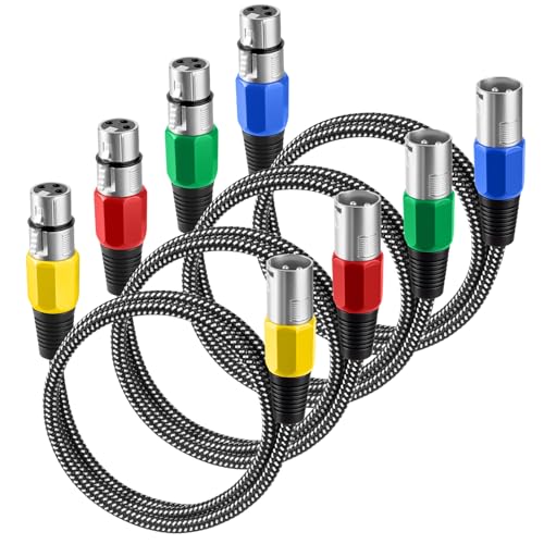 XLR Cable 3 FT/4 Pack, Microphone Cable 3 Pin Nylong Braided Balanced XLR Male to Female Heavy Duty Mic Patch Cords (Pure Copper Conductors) - size: 3FT