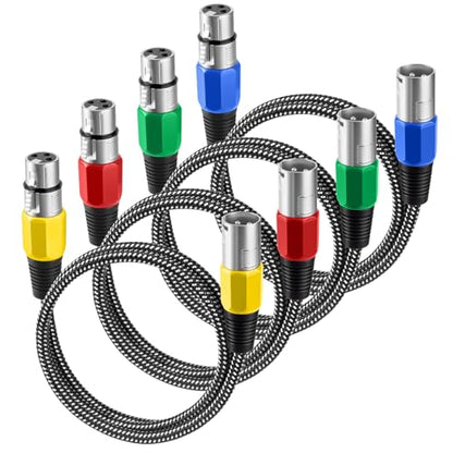 XLR Cable 3 FT/4 Pack, Microphone Cable 3 Pin Nylong Braided Balanced XLR Male to Female Heavy Duty Mic Patch Cords (Pure Copper Conductors) - size: 3FT
