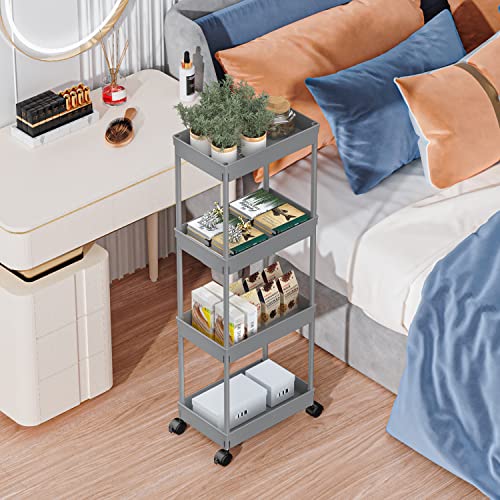 Sooyee 4 Tier Wide Storage Cart, Rolling Utility Cart Grey - color: Gray, size: Wide 4 Tier