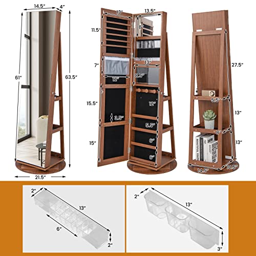 LOKO 360° Swivel Jewelry Cabinet, Lockable Jewelry Organizer (Brown) - color: Brown