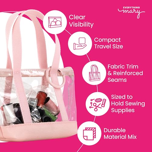 Everything Mary Travel Sewing Kit Organizer – Pink & Clear Mini Sewing Supplies Case for Adults & Kids – Compact Sewing Box with Clear PVC Body for On-the-Go Repairs