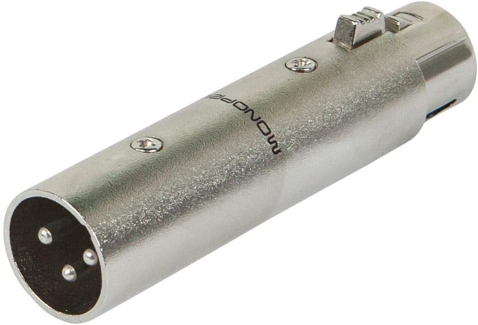 Monoprice 3-Pin Male to 5-Pin Female DMX Converter - Silver, Anodized Aluminum Adapter with Lock Release Button (Pack of 6) - size: 3-pin Male to 5-pin Female (Pack of 6)