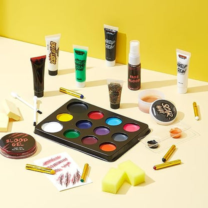 Spooktacular Creations 25 PCS Halloween Family Makeup Kit, 12 Color Special Effect Face Body Paint, Costume Makeup, Zombie Cosplay, Wounds, Injuries & Blood for Halloween Party Supplies