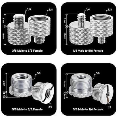 IXTECH Mic Stand Adapter Set - 8 Piece Metal Tripod Adapter Kit - 5/8 Female to 3/8 Male & 1/4 Female to 5/8 Male - ADP02A Silver - color: 10 ADAPTER