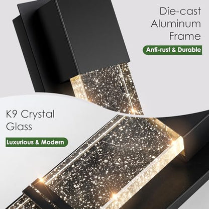 Outdoor Wall Light Fixtures with Crystal Bubble Glass, 10W 3000K | Energy-saving LED, Waterproof & Rust-resistant, Quick & Easy Installation, Modern Design - size: 12in