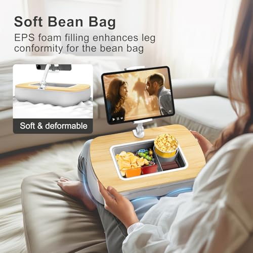 ERGONOV Tablet Pillow Stand with Snack Bowl,iPad Holder for Bed -Birch Gray | Hands-Free Reading and Relaxation on Bed,Couch,Recliner or Your Lap 360° Rotating Clip for 4.7-13" Kindle,eBook,Tablet,iPhone - color: Birch Gray