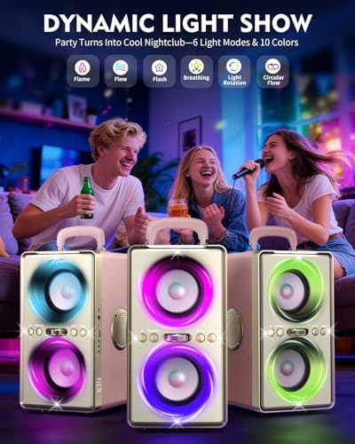 YIER Bluetooth Speaker, 240W Peak Loud Party Speaker with Big Bass, 20H Playtime, TWS, BT5.3, Large Portable Wireless Boom Box with LED Light for Outdoor Backyard Beach Home (Leather Pink) - color: Leather Pink