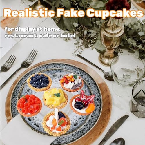 6Pcs Artificial Simulation Fake Cake Cupcakes Model, 3 inch Fake Pie Pastries Muffins Desserts, Realistic Faux Cake Food Props Fits for Photography Kitchen Home Wedding Display Bakery Party Decoration