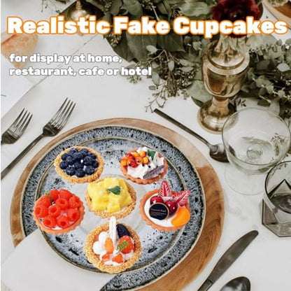 6Pcs Artificial Simulation Fake Cake Cupcakes Model, 3 inch Fake Pie Pastries Muffins Desserts, Realistic Faux Cake Food Props Fits for Photography Kitchen Home Wedding Display Bakery Party Decoration