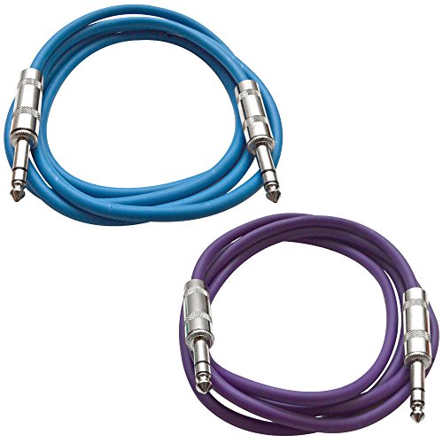 Seismic Audio - SATRX-2-2 Pack of 2' 1/4" TRS Male to 1/4" TRS Male Patch Cables - Balanced - 2 Foot Patch Cord - Blue and Purple - color: Blue and Purple