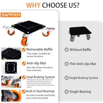 Carbon Steel Furniture Dolly, 3000 lb Capacity Heavy Duty Moving | Quiet floor-friendly Casters. Anti-rust durable Coating, Movers with Lifter, for moving pool table, safes, washing machines - color: Orange