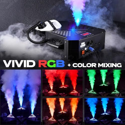 1500W Vertical Fog Machine with CO2 Jet Effect Sprays Upward, Downward & Horizontally RGB LED Smoke Machine DMX Remote Control for Club Stage Wedding Events