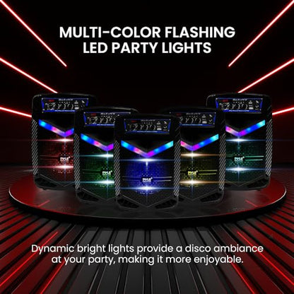 Pyle 400W Rechargeable Outdoor Bluetooth Speaker Portable PA System w/ 8” Subwoofer 1” Tweeter, Recording Function, Mic In, Party Lights USB/SD, Radio - Pyle PPHP842B, BLACK - size: 8 in