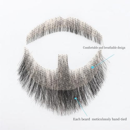 Hand-Tied Human Hair Fake Beard and Mustache for Costumes and Theater | Hand-knotted human hair on lightweight lace creates natural-looking facial hair for costumes, cosplay, theater and film - color: Style 1--02