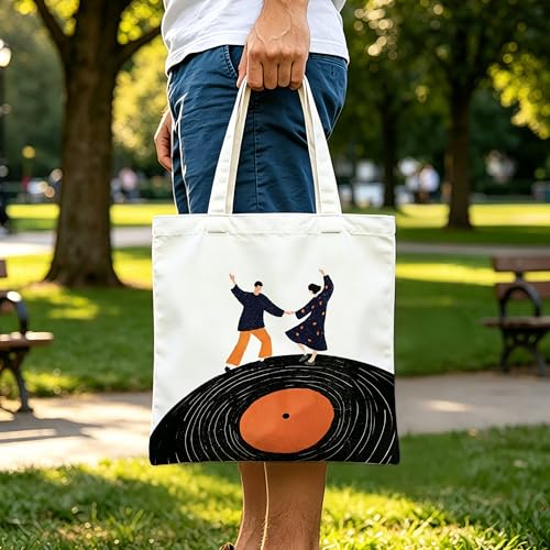 Aesthetic Music Floral Tote Bag for Women, Reusable Canvas Bag with Musical & Botanical Design, Daily Use Gift - color: White-music-010