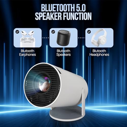 Upgraded Projector with WiFI 6 and Bluetooth Mini Portable Smart Video Theater 4K HD 1080P Outdoor Screen Movie Home TV Monitor PC Games 180° Rotatable Compatible for Laptop Tablet Computer