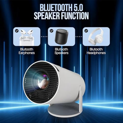 Upgraded Projector with WiFI 6 and Bluetooth Mini Portable Smart Video Theater 4K HD 1080P Outdoor Screen Movie Home TV Monitor PC Games 180° Rotatable Compatible for Laptop Tablet Computer