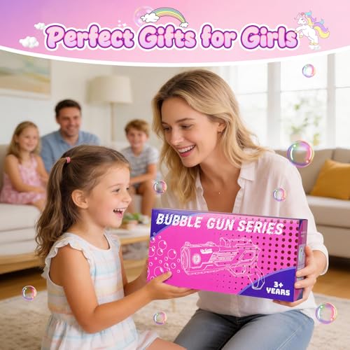Unicorn-Bubble Gun：Unicorn Toys for Girls Age 4-6, Outdoor Toys for Kids Ages 4-8, 3+ Year Old Girl Gifts, Easter, Summer, Wedding, Party Favors, Halloween, Birthday Gifts
