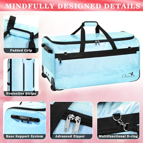 Dance Bag with Garment Rack and Curtain, 28" Rolling Dance Competition Duffle Bag with Garment Rack | Mobile Changing Station Dance Suitcase for Dancer Athlete Livestreamer Cheerleader Cosplayer - color: 28in Glitter Blue