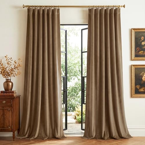 StangH Brown Velvet Curtains Blackout for Study Room, W52 x L84, 2 Panels - color: Brown, size: 52"W x 84"L (Pack of 2)