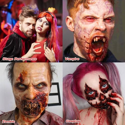 MEICOLY 4PCS Halloween Fake Blood Makeup Kit,Special Effects SFX Makeup Set for Zombie Vampire Monster Cosplay,2.1oz Fake Blood Spray+2.1oz Dripping Blood+1.06oz Coagulated Blood+Stipple Sponge - color: fake blood kit