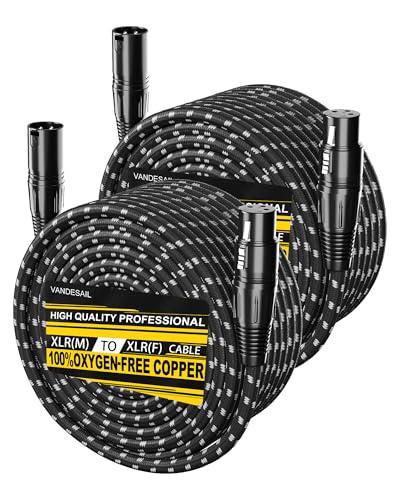 XLR Cables 100ft 2Pack, Durable Nylon Braided Microphone Cable | OFC conductors, double shielding, balanced 3-pin XLR, metal connectors, for microphones, mixers and speakers - size: 100 FT