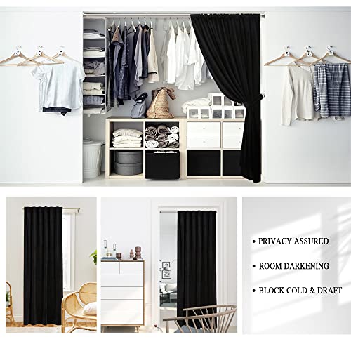 StangH Black Door Curtains W52 x L80 inches 1 Panel Thick Velvet Fabric | Room Divder Office Window Drapes, Super Soft Privacy Protect Noise Reducing Velvet Curtains, Back Tab Window Treatments - color: Black, size: 52"W x 80"L (Pack of 1)