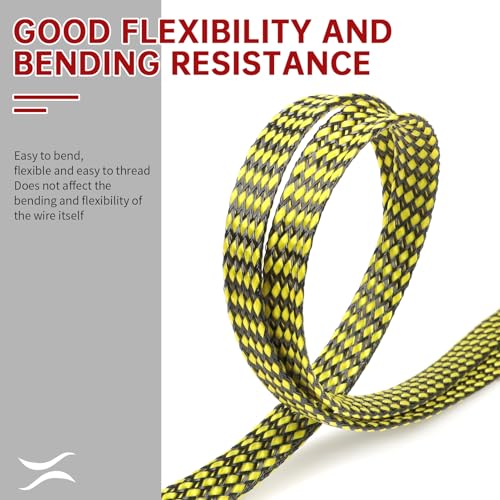 Expandable Braided Cable Sleeve, PP Yarn + PET Braided Expandable Sleeving Cable Management Protection High Density PET Wire Cover Sheath for Cables (Yellow Black, 4mm (5/32")-49ft - color: Yellow Black, size: 4mm (5/32")-49ft