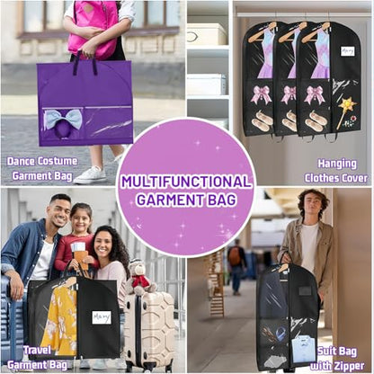 Dance Garment Bag with Zipper, 40 inch Garment Bags for Hanging Clothes, Kids Dance Recital Bags, Cheer Uniform Garment Bag for Wardrobe and Travel, Purple