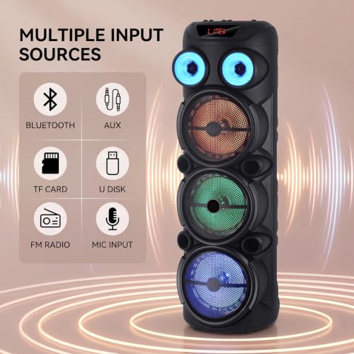 Triple 8'' Bluetooth Party Speaker, PA Speaker System w/Microphone - size: Triple 8'' Speakers