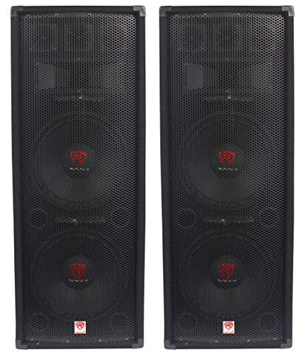 Rockville RSG12.2 Dual 12" 3-Way 8-Ohm Passive DJ PA Speaker, 2-Pack | 2000W Peak / 1000W RMS, SpeakON / 1/4" Inputs, Piezo Tweeters, Compression Horn, 102dB, Trapezoidal Cabinet, Pro Audio