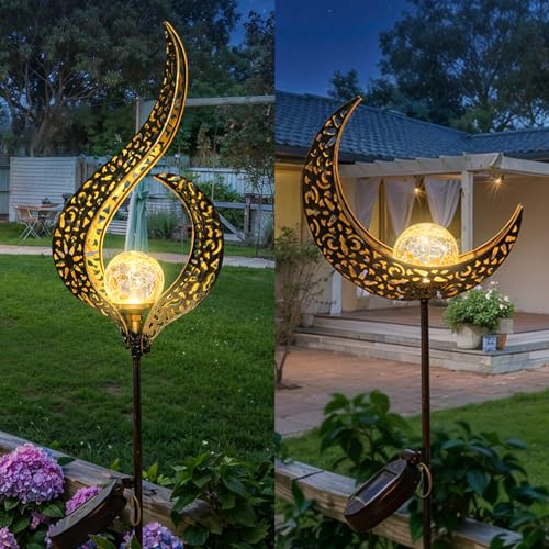 HOMEIMPRO 1 Flower Garden Solar Lights, 2Pack Moon Solar Lights for Lawn, Outdoor,Yard Decorations, Nice Patio Gifts
