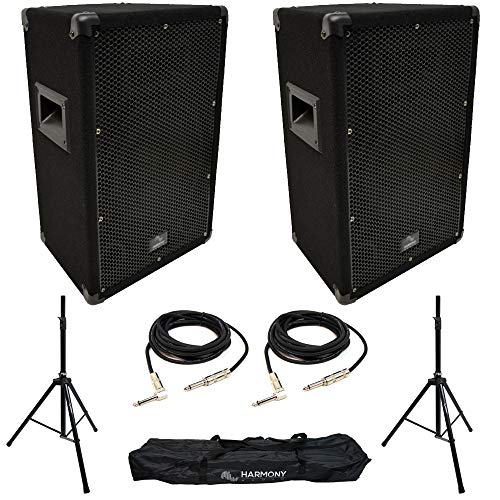 15" Passive DJ Speakers with Stands 900W PA Speaker Pair - Harmony Audio