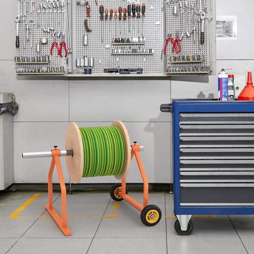Wire Spool Rack, 220 Lb Capacity Portable Cable Rack with Wheels | Metal Wire Spool Holder for Wire Spools Up to 28 Inches in Diameter, Heavy duty Cable Caddy