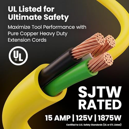 GEARit 50 ft Heavy Duty Outdoor Extension Cord, 14/3 SJTW, 14 AWG Lighted - size: 14 AWG Gauge, style: 50 Feet (SJTW Rated)
