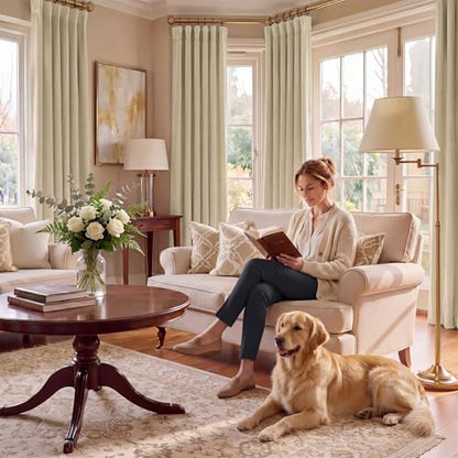 RYB HOME Beige Velvet Curtains 84 inches Long for Bedroom Farmhouse | Thermal Insulated, Room Darkening, UV Privacy Block, With Hook Belt, Back Tab, Living Dining Room, W52 x L84, 2 Panels - color: Beige, size: 52"W x 84"L (Pack of 2)