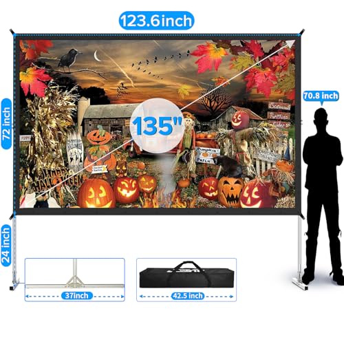 Projector Screen 135 inch,Projector Screen Outdoor with 3-Layers PVC | Anti-Light Polyester-Free Projection Screen,Sturdy Aluminum Frame,Easy Setup for 4K HD Meeting Room,Home,Backyard Movie Night - size: 135inch