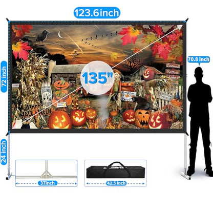 Projector Screen 135 inch,Projector Screen Outdoor with 3-Layers PVC | Anti-Light Polyester-Free Projection Screen,Sturdy Aluminum Frame,Easy Setup for 4K HD Meeting Room,Home,Backyard Movie Night - size: 135inch
