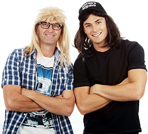 ALLAURA Compatible with Garth Wig – Blonde Mullet Wig + Black Glasses for Men – 80s 90s Rocker, Punk, Heavy Metal Costume – Funny Halloween Couples Outfit, Party Cosplay, Garth & Wayne Duo Look - color: 10-Blonde