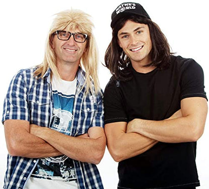 ALLAURA Compatible with Garth Wig – Blonde Mullet Wig + Black Glasses for Men – 80s 90s Rocker, Punk, Heavy Metal Costume – Funny Halloween Couples Outfit, Party Cosplay, Garth & Wayne Duo Look - color: 10-Blonde