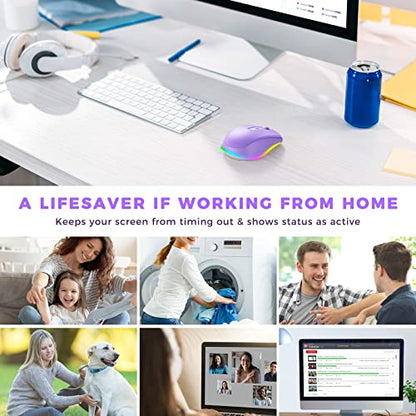 PEIOUS Wireless Mouse Jiggler - LED Wireless Mice with Build-in Mouse Mover, Rechargeable Moving Mouse for Laptop with Undetectable Random Movement Keeps Computers Awake - Purple - color: Purple