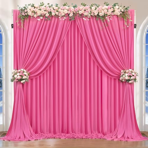 Hot Pink Backdrop Curtains 16 x 10 ft for Photo Background Wrinkle-Free - color: Hot Pink, size: W4' x H10'(4 panels)