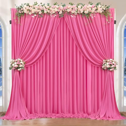 Hot Pink Backdrop Curtains 16 x 10 ft for Photo Background Wrinkle-Free - color: Hot Pink, size: W4' x H10'(4 panels)